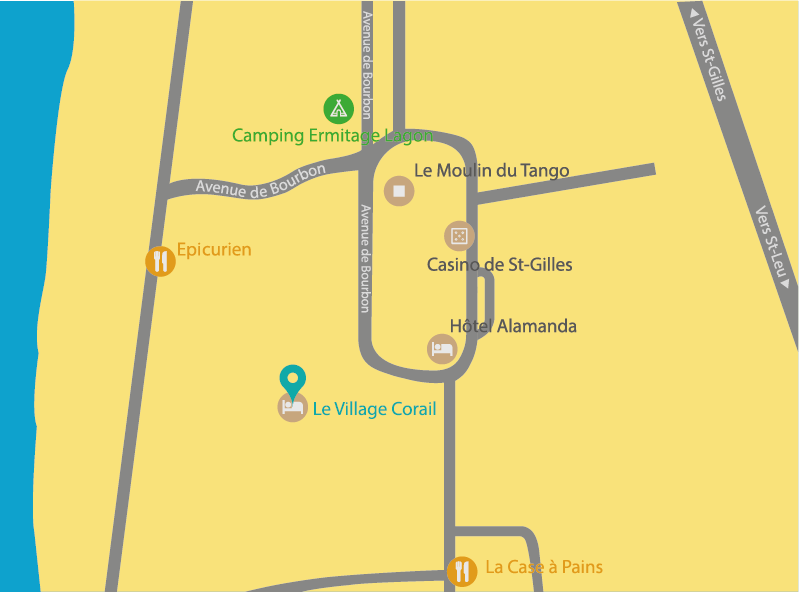 Carte de la localisation du Village de Corail, village de vacances, à l'Ermitage, Saint-Gilles Les-Bains, La Réunion